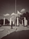 Colonnes de granit avec noms des Lieux-Músse Olympique Lausanne-Suisse